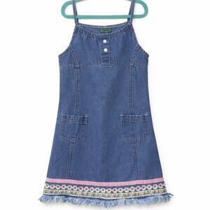 Vintage The Children’s Place Denim Dress Girls Sz 7/8 Y2K Ribbon Appliqué Fringe